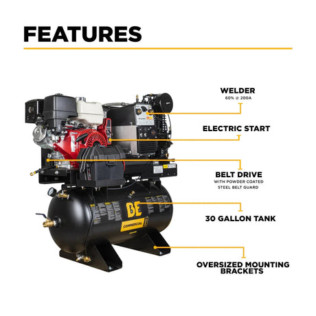 BE Power 19 CFM @ 175 PSI Gas Air Compressor/Welder/Generator with Honda GX390 Engine BE Power Equipment