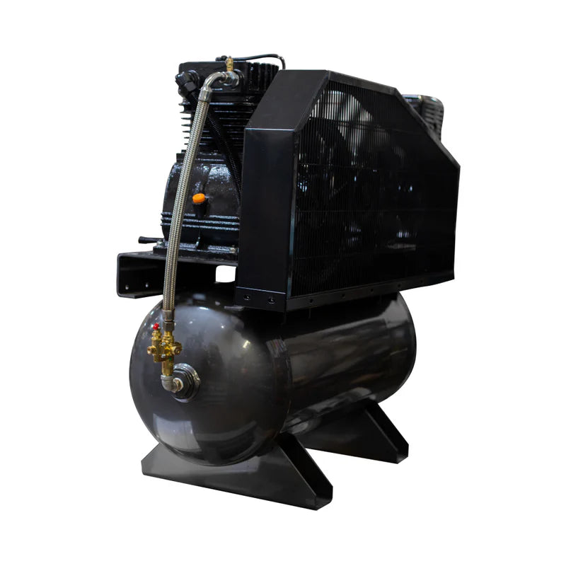 Black air compressor on a white background