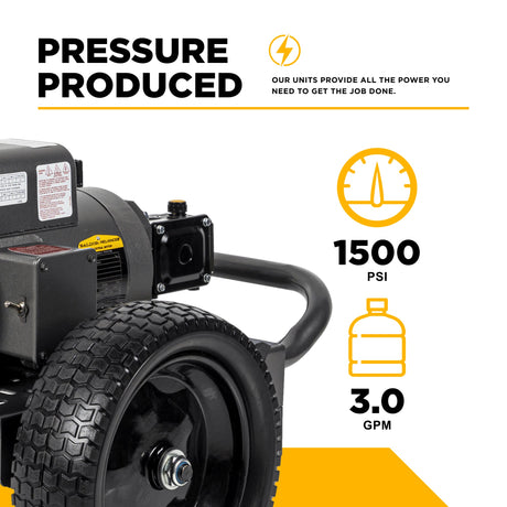 BE Power 1,500 PSI 3.0 GPM 3.0 HP Electric Pressure Washer with Baldor Electric Motor and AR Triplex Pump - B153EA
