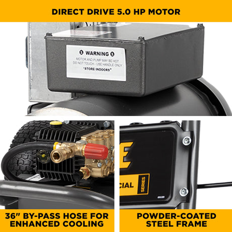 BE Power 2,000 PSI 3.5 GPM 5.0 HP Electric Pressure Washer with Baldor Motor and General Triplex Pump - B205EG