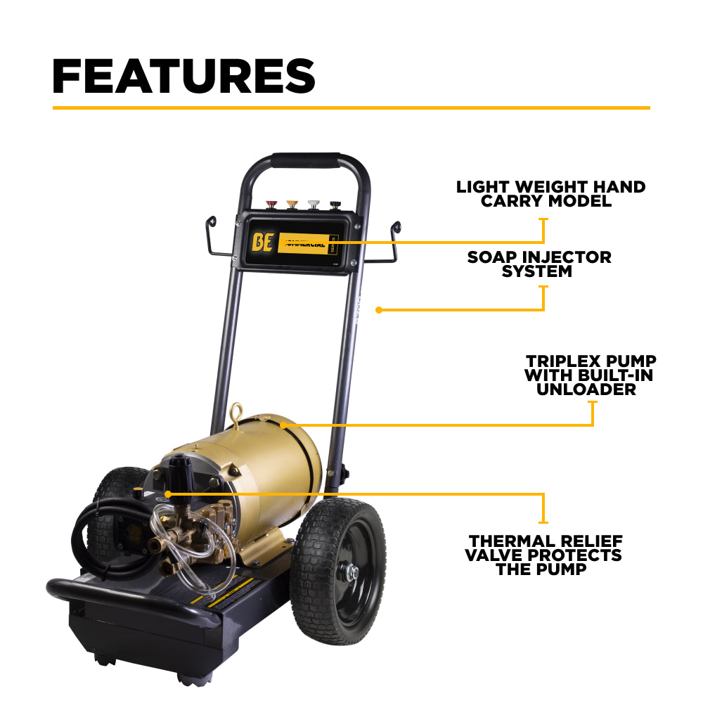BE Power 2,700 PSI 3.5 GPM 7.5 HP Electric Pressure Washer with Baldor Motor and AR Triplex Pump - B2775E3AHE