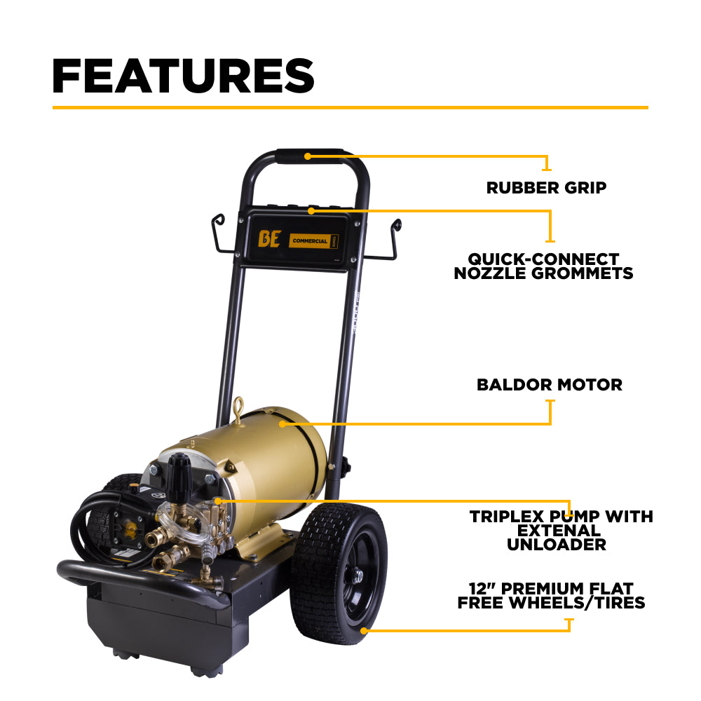 BE Power 3,000 PSI 4.5 GPM 10 HP Electric Pressure Washer with Baldor Motor and AR Triplex Pump - B3010E34AHE