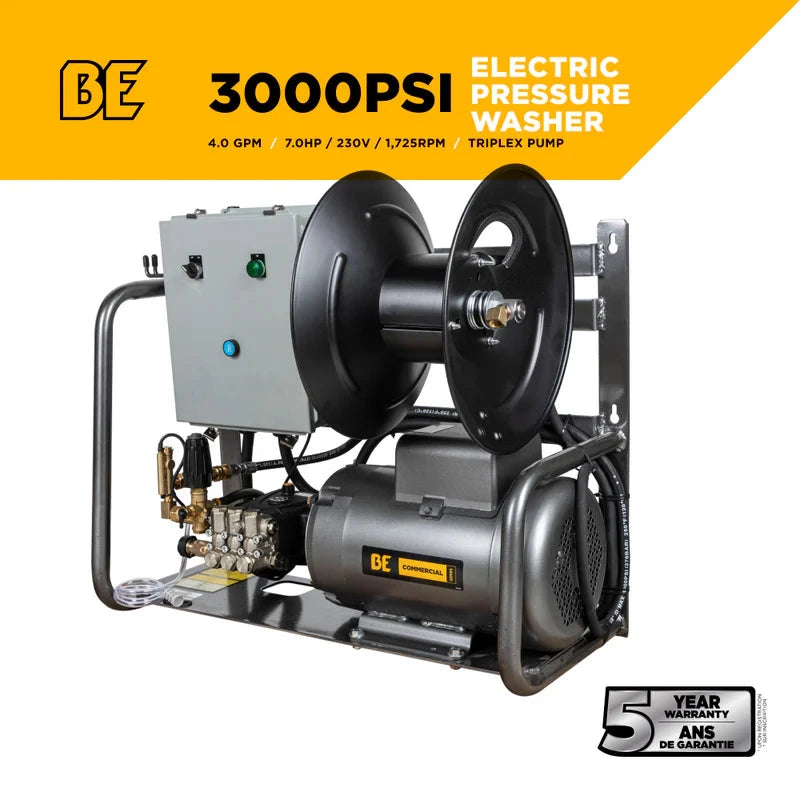 BE Power 3,000 PSI 4.0 GPM 7.5 HP Electric Pressure Washer with Baldor Motor and General Triplex Pump - X-2775FW1GENHT BE Power Equipment