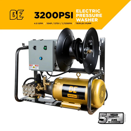 BE Power 3,200 PSI 4.0 GPM 10 HP Electric Pressure Washer with 10 HP - 3 Phase Baldor Motor and General Triplex Pump - X-3010FW3GENHT BE Power Equipment