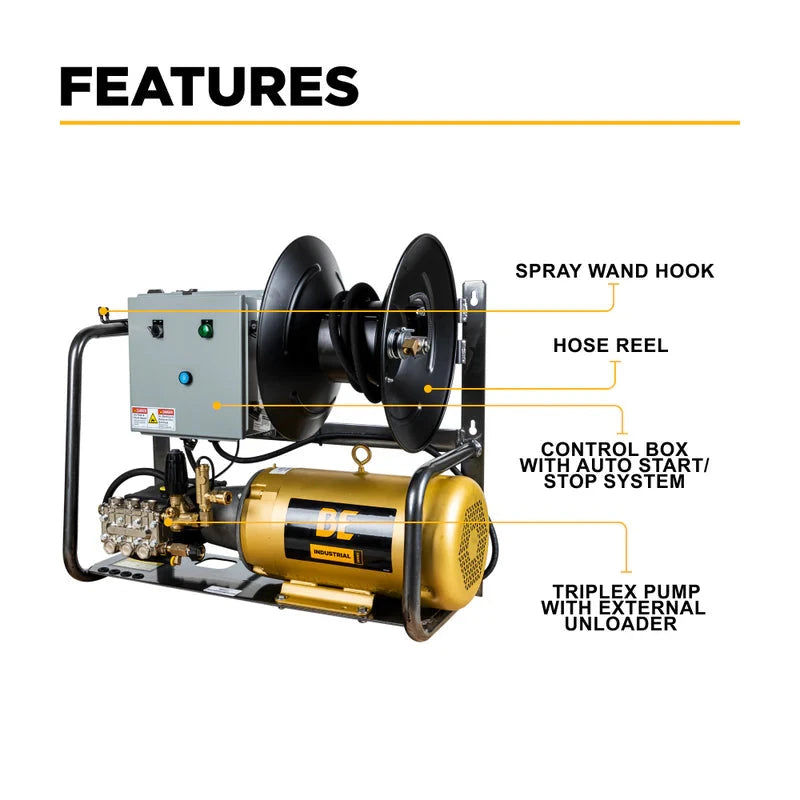 BE Power 3,200 PSI 4.0 GPM 10 HP Electric Pressure Washer with 10 HP - 3 Phase Baldor Motor and General Triplex Pump - X-3010FW3GENHT BE Power Equipment