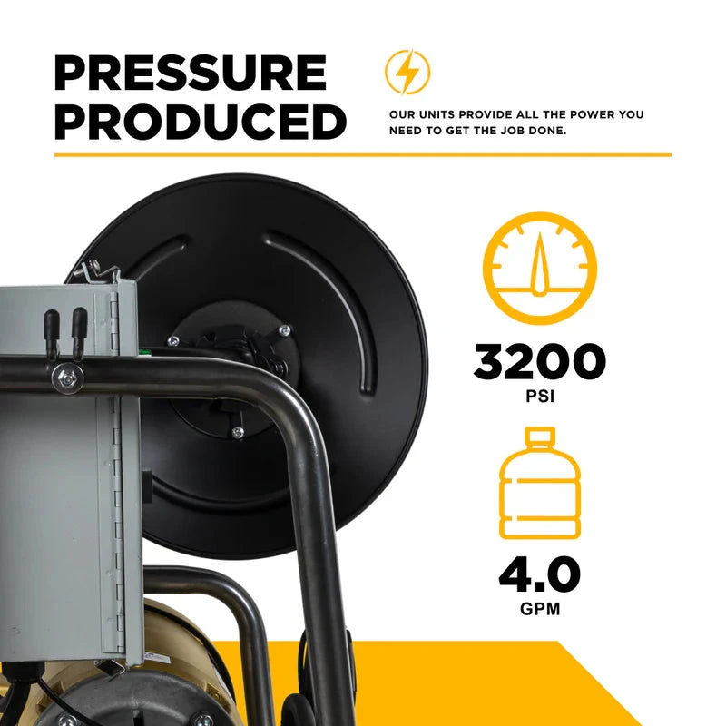 BE Power 3,200 PSI 4.0 GPM 10 HP Electric Pressure Washer with 10 HP - 3 Phase Baldor Motor and General Triplex Pump - X-3010FW3GENHT BE Power Equipment