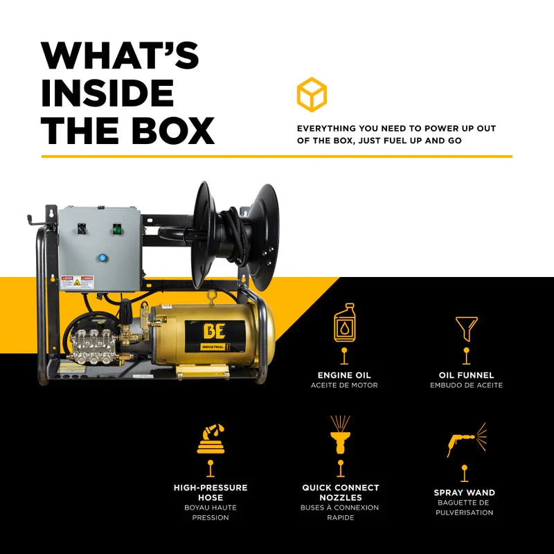 BE Power 3,200 PSI 4.0 GPM 10 HP Electric Pressure Washer with 10 HP - 3 Phase Baldor Motor and General Triplex Pump - X-3010FW3GENHT BE Power Equipment