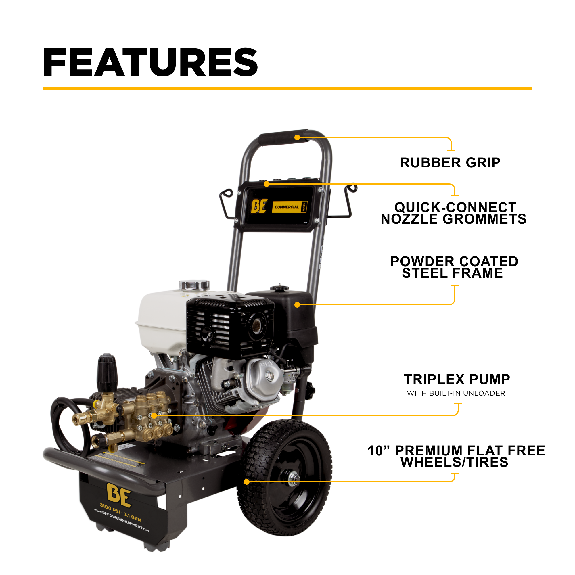 BE Power 3,200 PSI 5.2 GPM Cold Water Gas Pressure Washer - B3213HCS