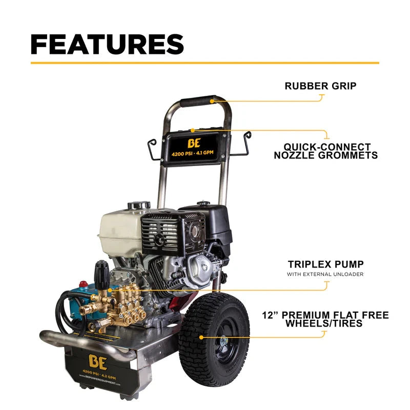 BE Power 4,200 PSI 4.2 GPM Cold Water Gas Pressure Washer - B4213HESCS BE Power Equipment