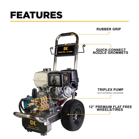 BE Power 4,200 PSI 4.2 GPM Cold Water Gas Pressure Washer - B4213HESCS BE Power Equipment