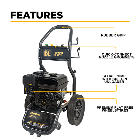 BE Power 3,200 PSI 2.5 GPM Cold Water Gas Pressure Washer - BE327PX