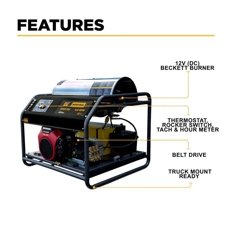 BE Power 3,500 PSI 8.5 GPM Hot Water Pressure Washer BE Power Equipment