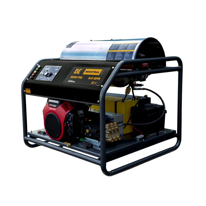 BE Power 3,000PSI 8.0GPM Hot Water Pressure Washer with Honda GX690 Engine and General Triplex Pump - HW3024HG12V BE Power Equipment