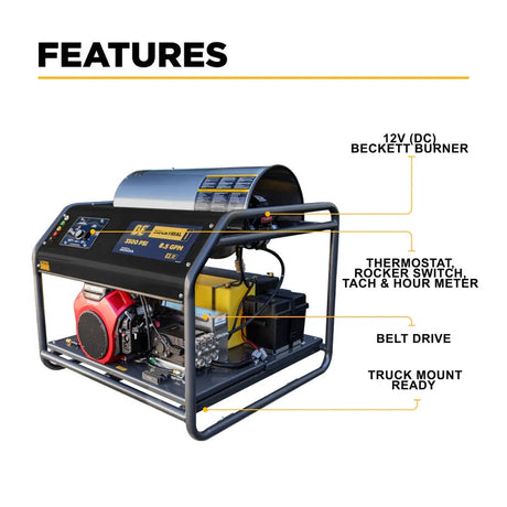 BE Power 4,000 PSI - 5.5 GPM Hot Water Pressure Washer with Honda GX690 Engine and AR Triplex Pump - HW4024HA12V BE Power Equipment