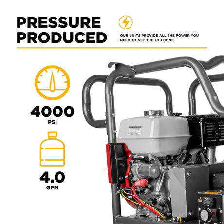 BE Power 4,000 PSI - 4.0 GPM Hot Water Pressure Washer with Honda GX390 Engine and Belt Driven General Triplex Pump - HW4013HBG BE Power Equipment