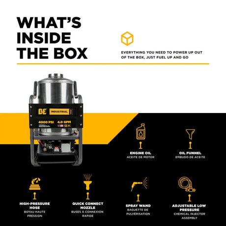 BE Power 4,000 PSI - 4.0 GPM Hot Water Pressure Washer with Honda GX390 Engine and Belt Driven General Triplex Pump - HW4013HBG BE Power Equipment