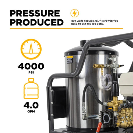 BE Power 4,000 PSI - 4.0 GPM Hot Water Pressure Washer with Honda GX390 Engine and Comet Triplex Pump - HW4013HC BE Power Equipment