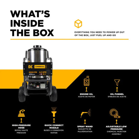 BE Power 4,000 PSI - 4.0 GPM Hot Water Pressure Washer with Honda GX390 Engine and Comet Triplex Pump - HW4013HC BE Power Equipment