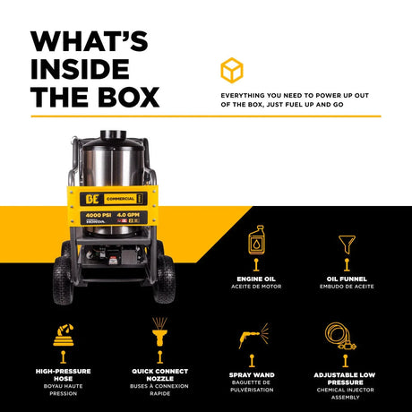 BE Power 4,000 PSI - 4.0 GPM Hot Water Pressure Washer with Honda GX390 Engine and General Triplex Pump - HW4013HG BE Power Equipment