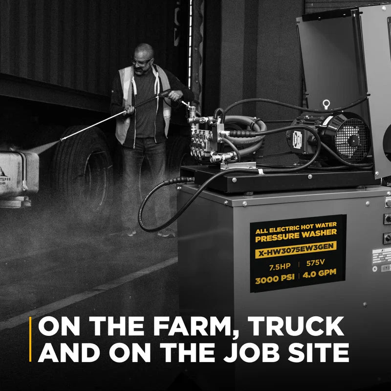 BE Power 3,000 PSI 4.0 GPM 7.5 HP Hot Water Pressure Washer with 7.5HP Motor and General Triplex Pump BE Power Equipment