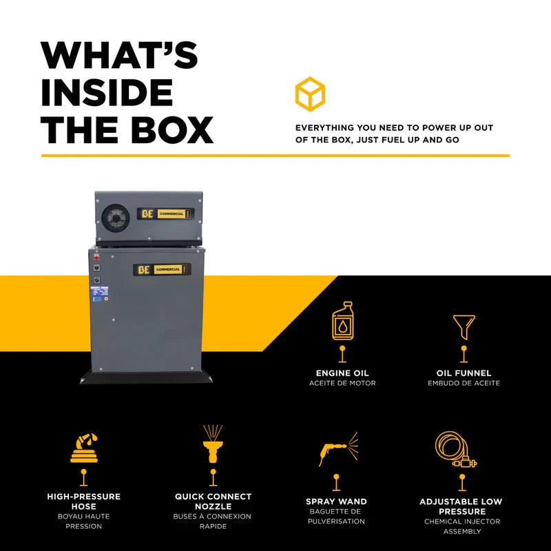 BE Power 3,000 PSI 4.0 GPM 7.5 HP Hot Water Pressure Washer with 7.5HP Motor and General Triplex Pump BE Power Equipment