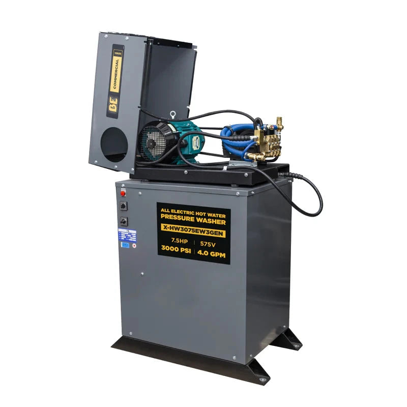 BE Power 3,000 PSI 4.0 GPM 7.5 HP Hot Water Pressure Washer with 7.5HP Motor and General Triplex Pump BE Power Equipment