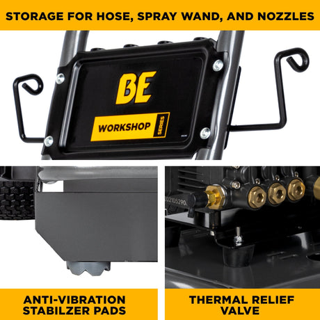 BE Power 1,500 PSI 1.6 GPM 1.5 HP Electric Pressure Washer with Powerease Motor and Triplex Pump - B1515EN