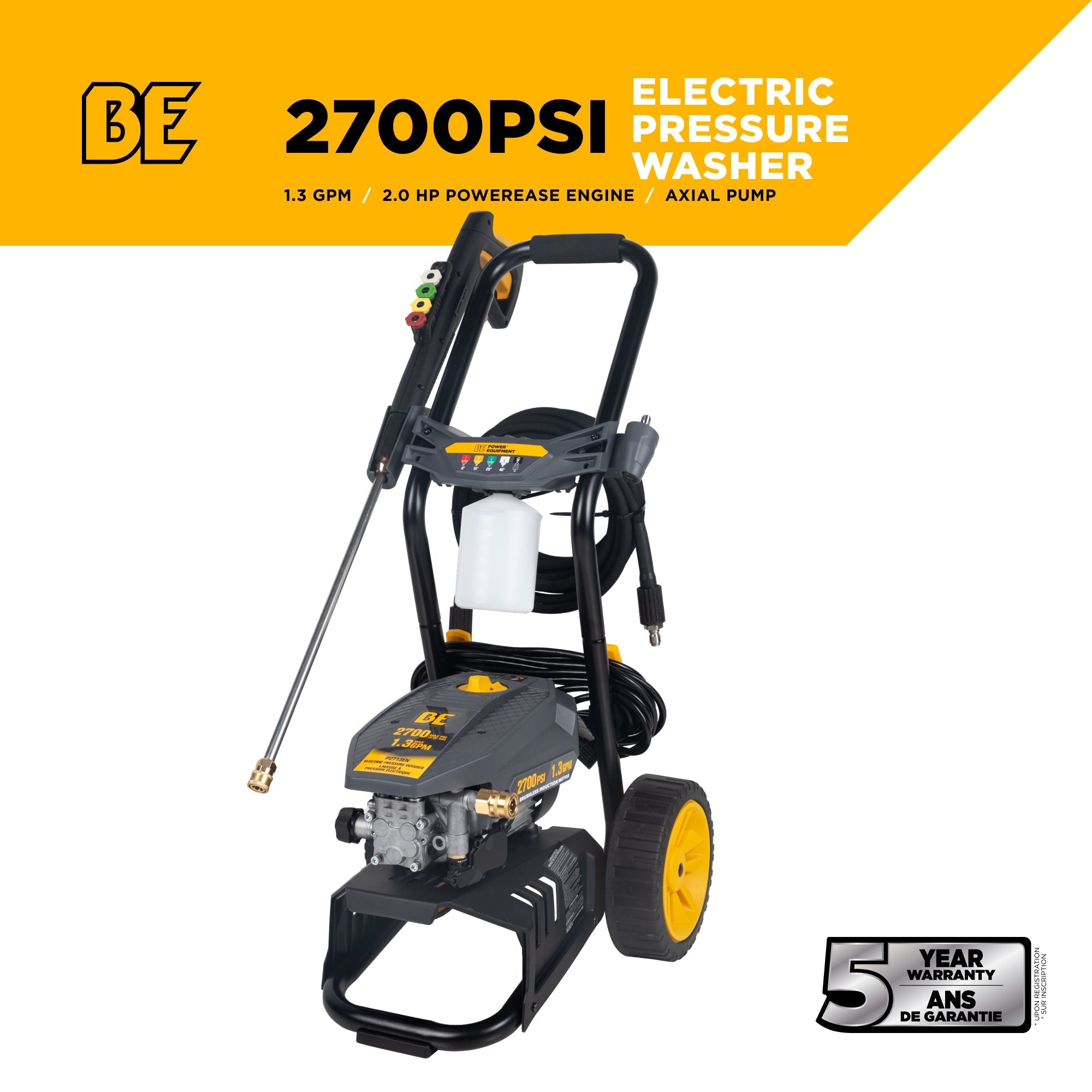 BE Power 2,700 PSI 1.3 GPM Electric Pressure Washer with AR Axial Pump - P2713EN