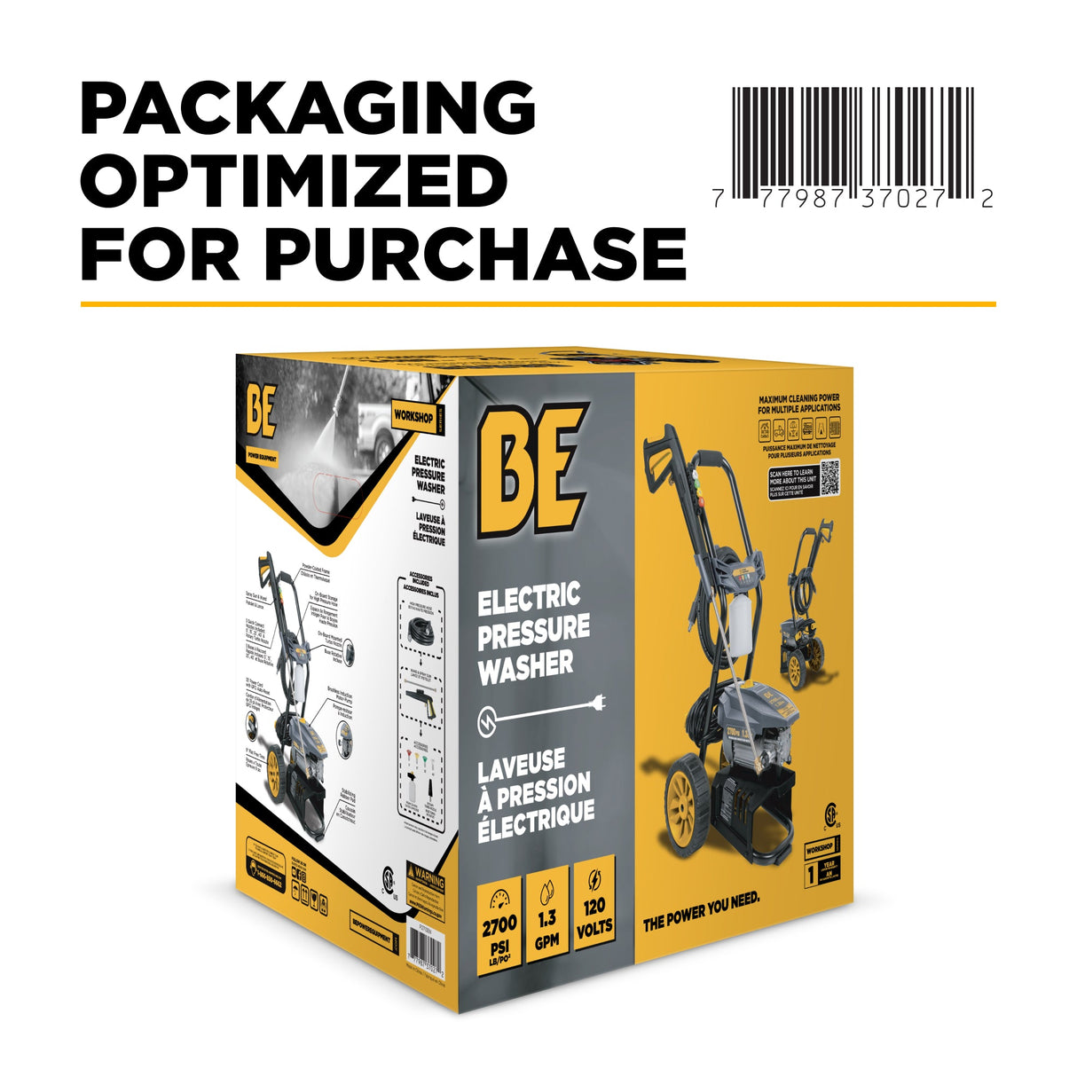 BE Power 2,700 PSI 1.3 GPM Electric Pressure Washer with AR Axial Pump - P2713EN