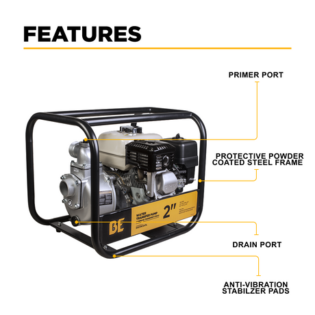 BE Power 2" Water Transfer Pump with Honda GX200 Engine