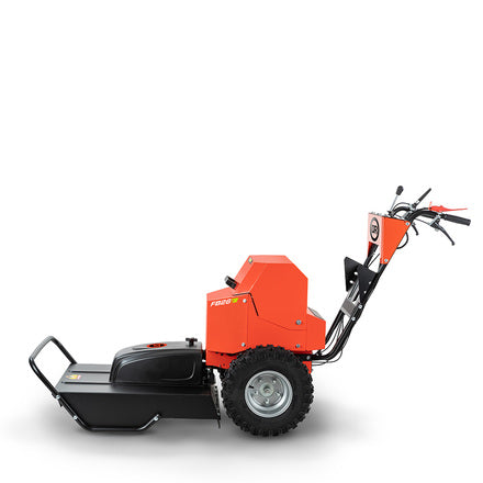 Orange and black lawn mower on a white background Dr power