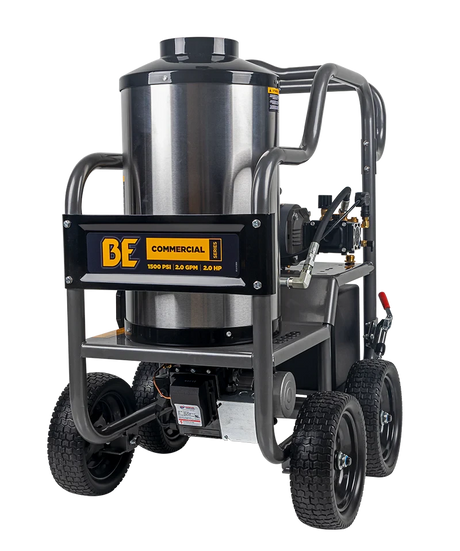 BE Power 1,500 PSI 2.0 GPM Hot Water Pressure Washer with TechTop Motor and AR Triplex Pump - HW152EA BE Power Equipment