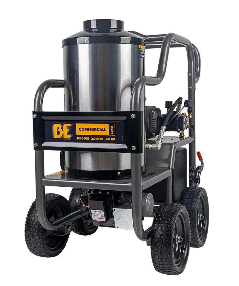 BE Power 1,500 PSI 2.0 GPM Hot Water Pressure Washer with TechTop Motor and AR Triplex Pump - HW152EA BE Power Equipment