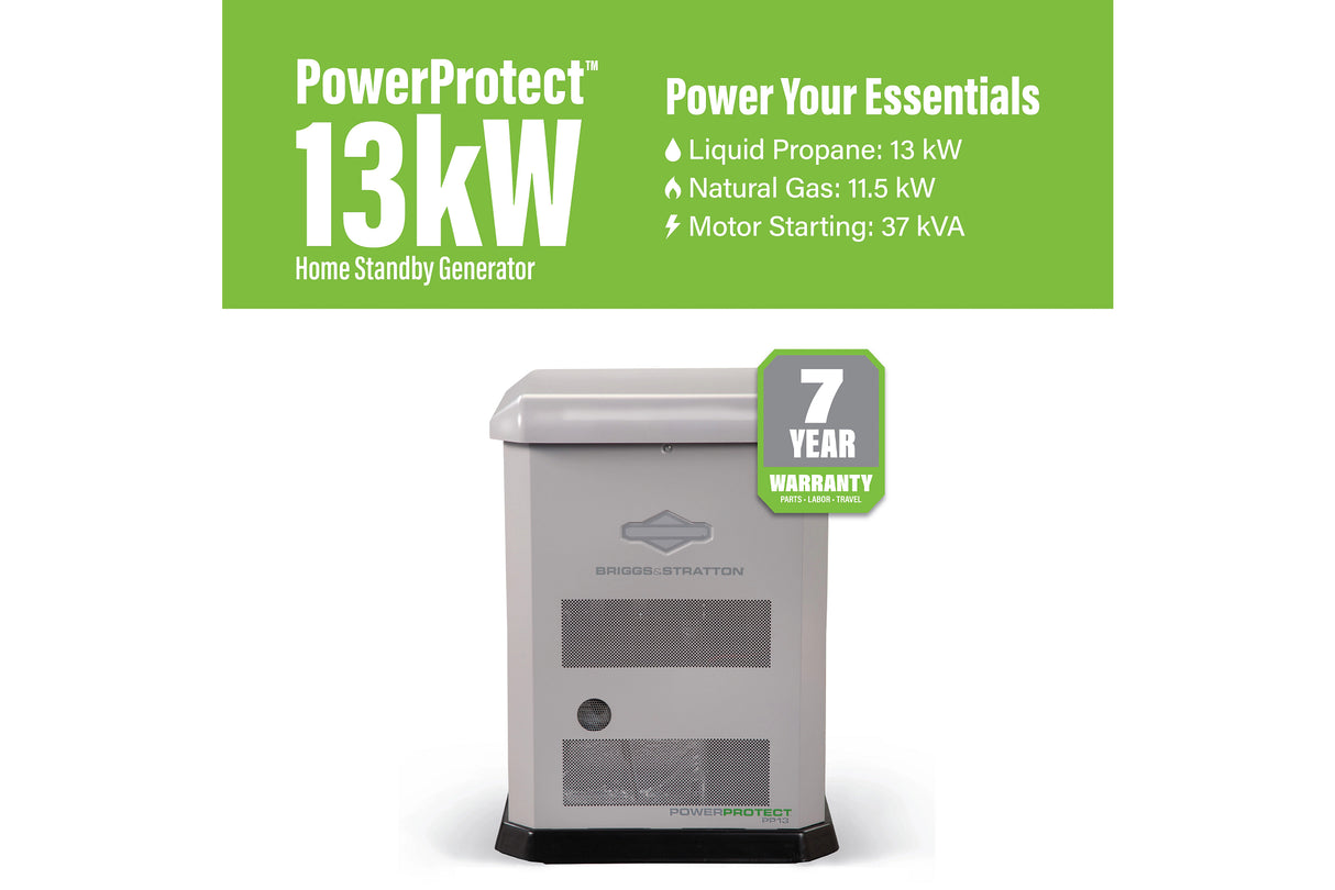 13/11.5kW (LP/NG) - PP13 Standby Generator, Vanguard, 120/240V, Aluminum Enclosure, GC-1032 Controller Briggs & Stratton