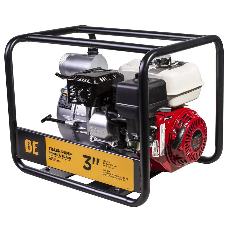 BE Power 3" 36PSI 264GPM Semi-Trash Transfer Pump with Honda GX200 Engine