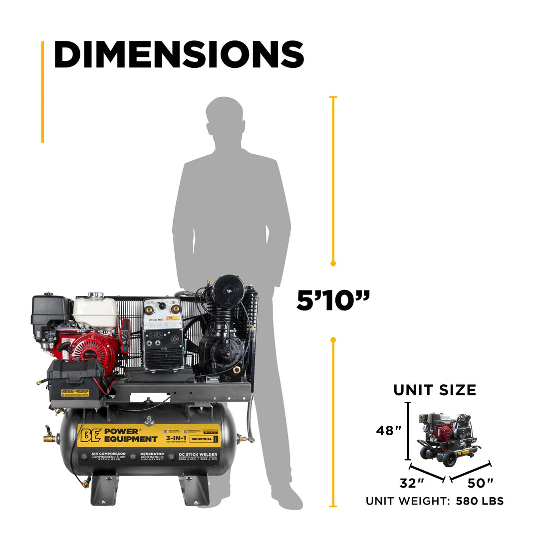 BE Power 19 CFM @ 175 PSI Gas Air Compressor/Welder/Generator with Honda GX390 Engine