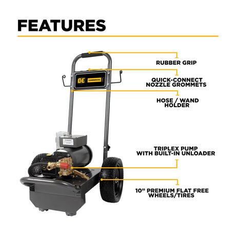 BE Power 2,000 PSI 3.5 GPM 5.0 HP Electric Pressure Washer with Baldor Motor and General Triplex Pump - B205EG