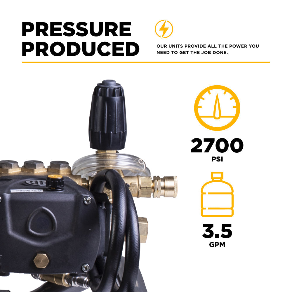 BE Power 2,700 PSI 3.5 GPM 7.5 HP Electric Pressure Washer with Baldor Motor and AR Triplex Pump - B2775E3AHE