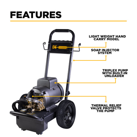 BE Power 2,700 PSI 3.5 GPM 7.5 HP Electric Pressure Washer with Baldor Motor and AR Triplex Pump - B2775EA