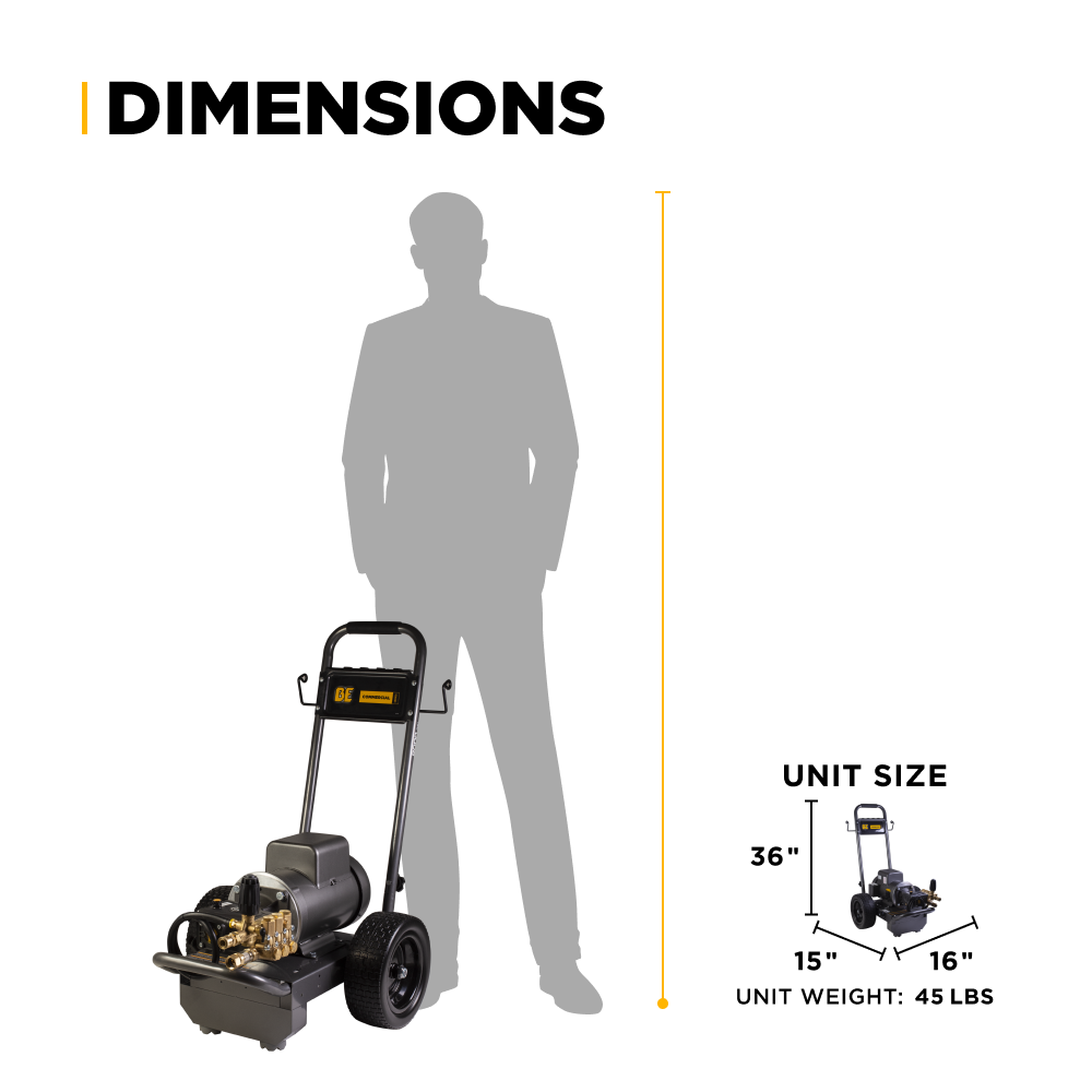 BE Power 2,000 PSI 3.5 GPM 5.0 HP Electric Pressure Washer with Baldor Motor and AR Triplex Pump - B205E34A