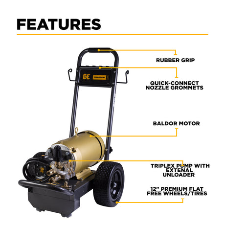 BE Power 3,000 PSI 4.5 GPM 10 HP Electric Pressure Washer with Baldor Motor and AR Triplex Pump - B3010E34AHE
