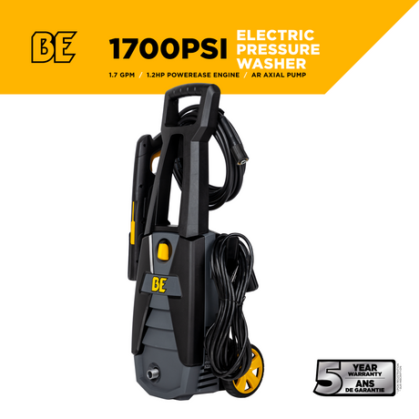 BE Power 1,700 PSI 1.7 GPM Electric Power Washer with Powerease Motor and AR Axial Pump - P1715EN