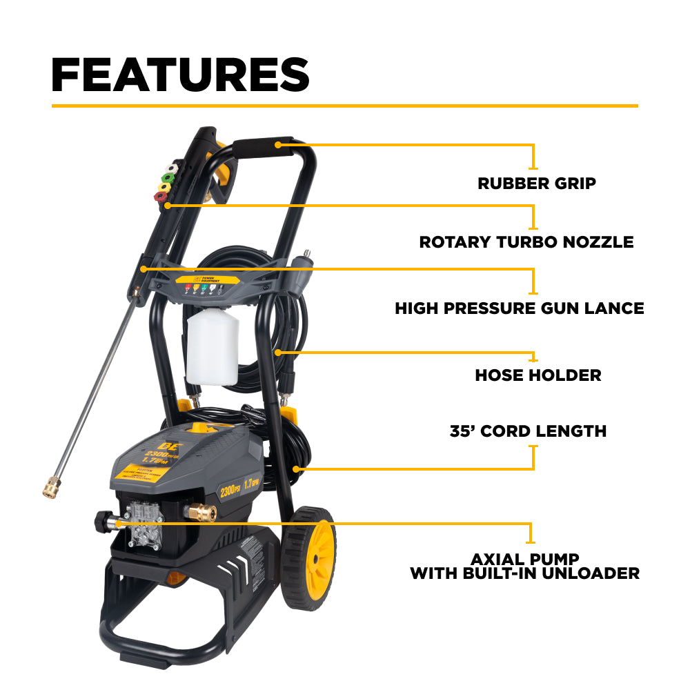 BE Power 2,300 PSI 1.7 GPM Electric Pressure Washer with AR Axial Pump - P2317EN