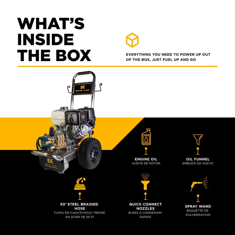 BE Power 4,200 PSI 4.2 GPM Cold Water Gas Pressure Washer - B4213HESCS BE Power Equipment