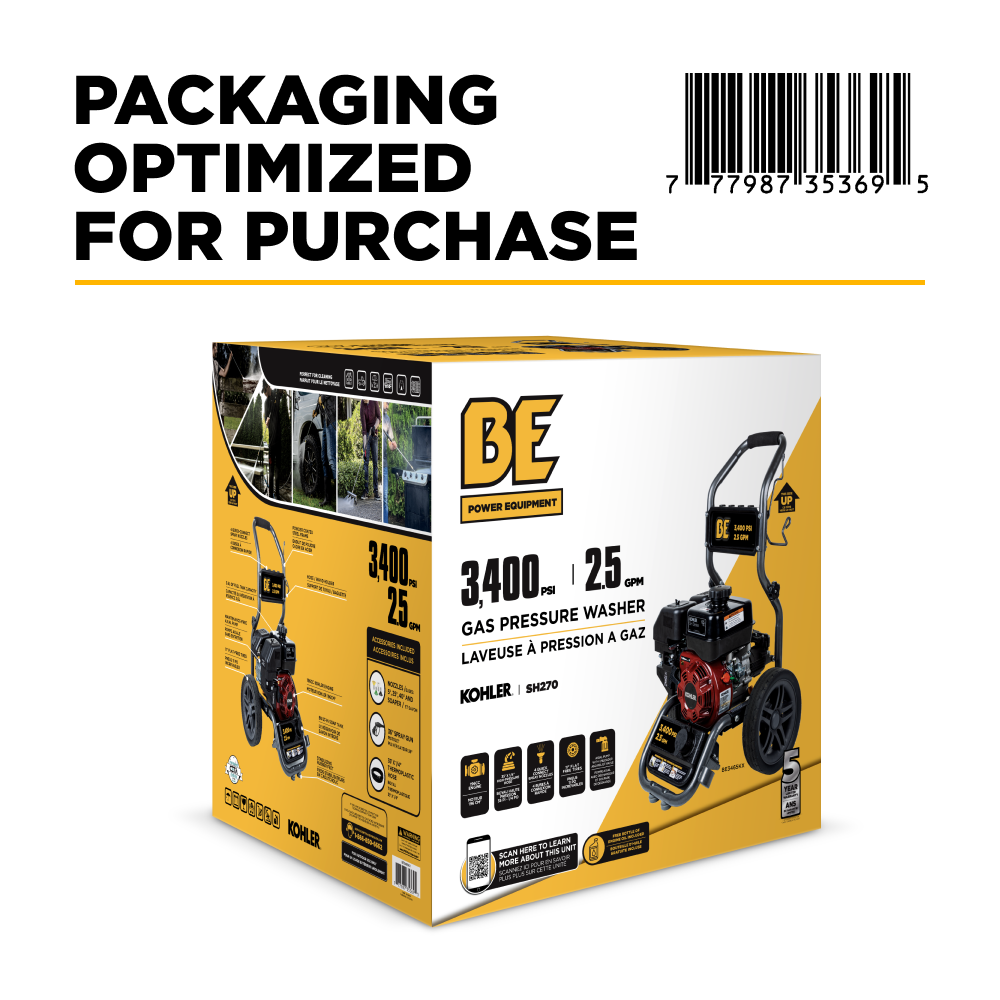 BE Power 3,400 PSI 2.5 GPM Cold Water Gas Pressure Washer - BE3465KX