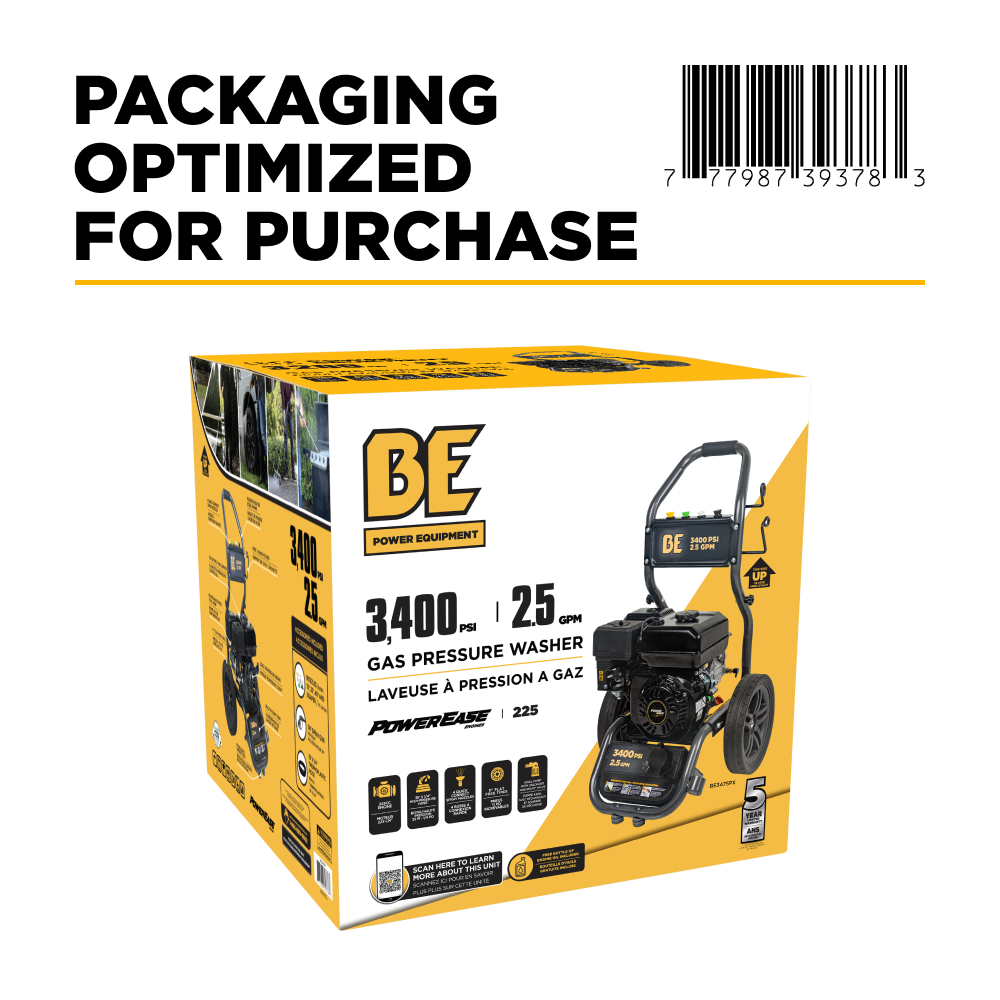 BE Power 3,400 PSI 2.5 GPM Cold Water Gas Pressure Washer - BE3475PX
