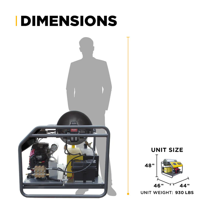 BE Power 3,000PSI 8.0GPM Hot Water Pressure Washer with Honda GX690 Engine and General Triplex Pump - HW3024HG12V