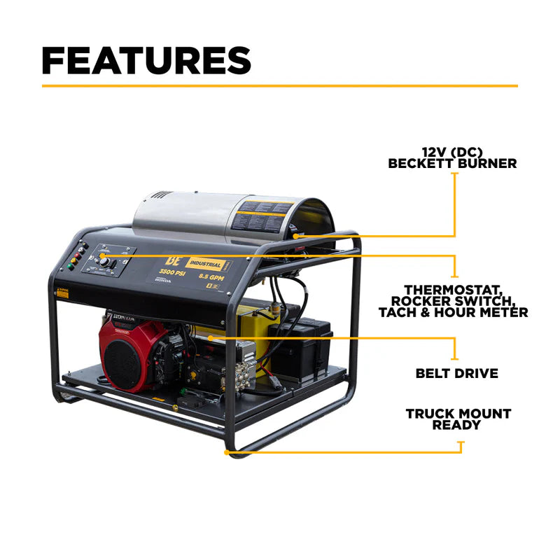 BE Power 3,500 PSI 8.5 GPM Hot Water Pressure Washer
