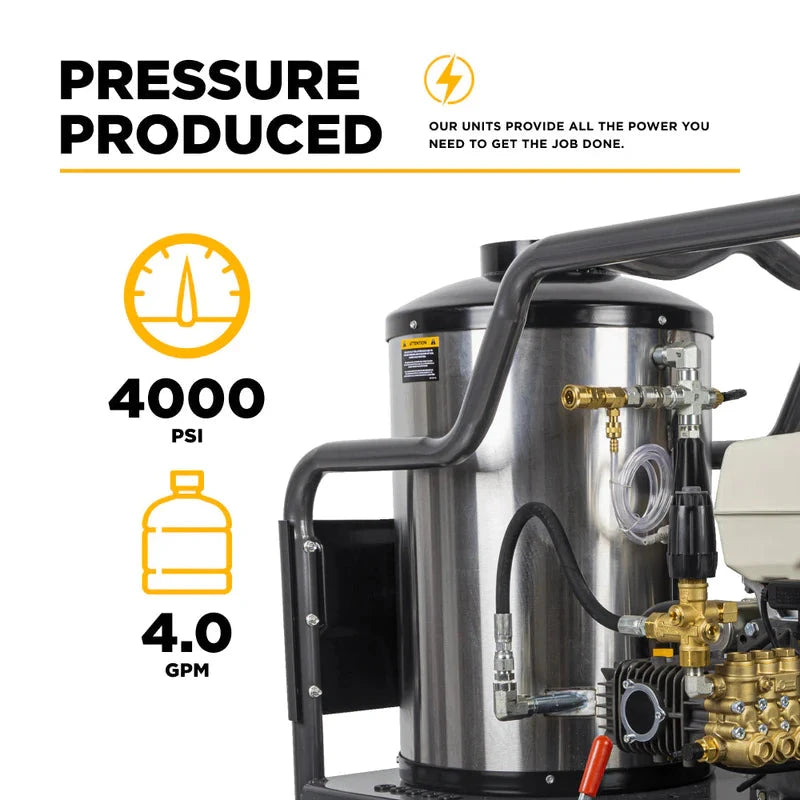 BE Power 4,000 PSI - 4.0 GPM Hot Water Pressure Washer with Honda GX390 Engine and Comet Triplex Pump - HW4013HC BE Power Equipment