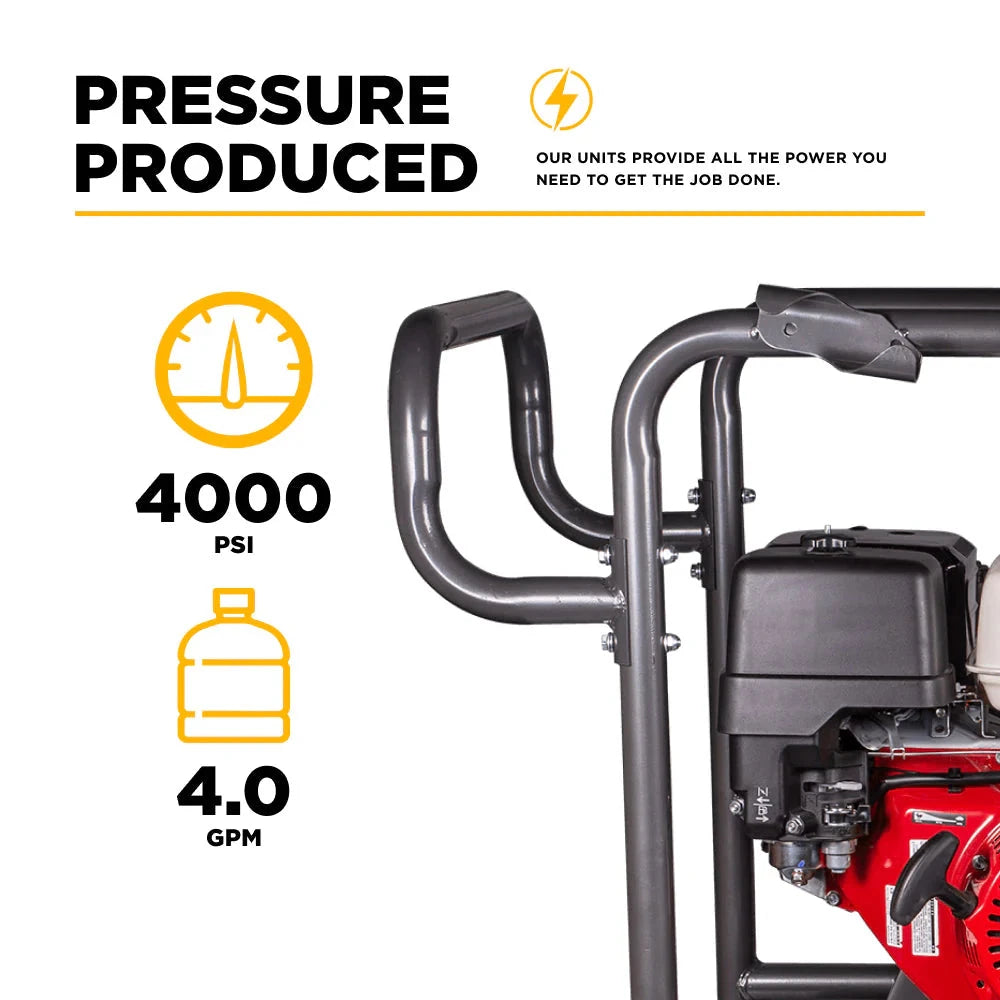 BE Power 4,000 PSI - 4.0 GPM Hot Water Pressure Washer with Honda GX390 Engine and General Triplex Pump - HW4013HG BE Power Equipment